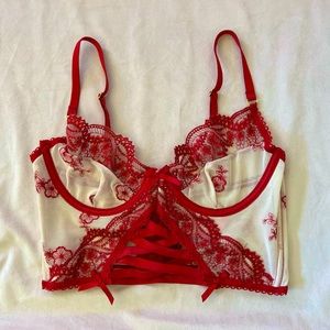 Seven Til Midnight Red Lace and Cream Bra, Size M